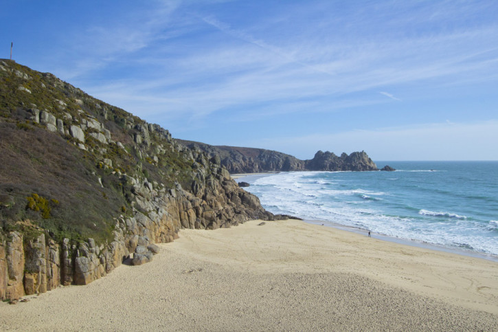 Gorgeous view over Porthcurno beach from the coastal path