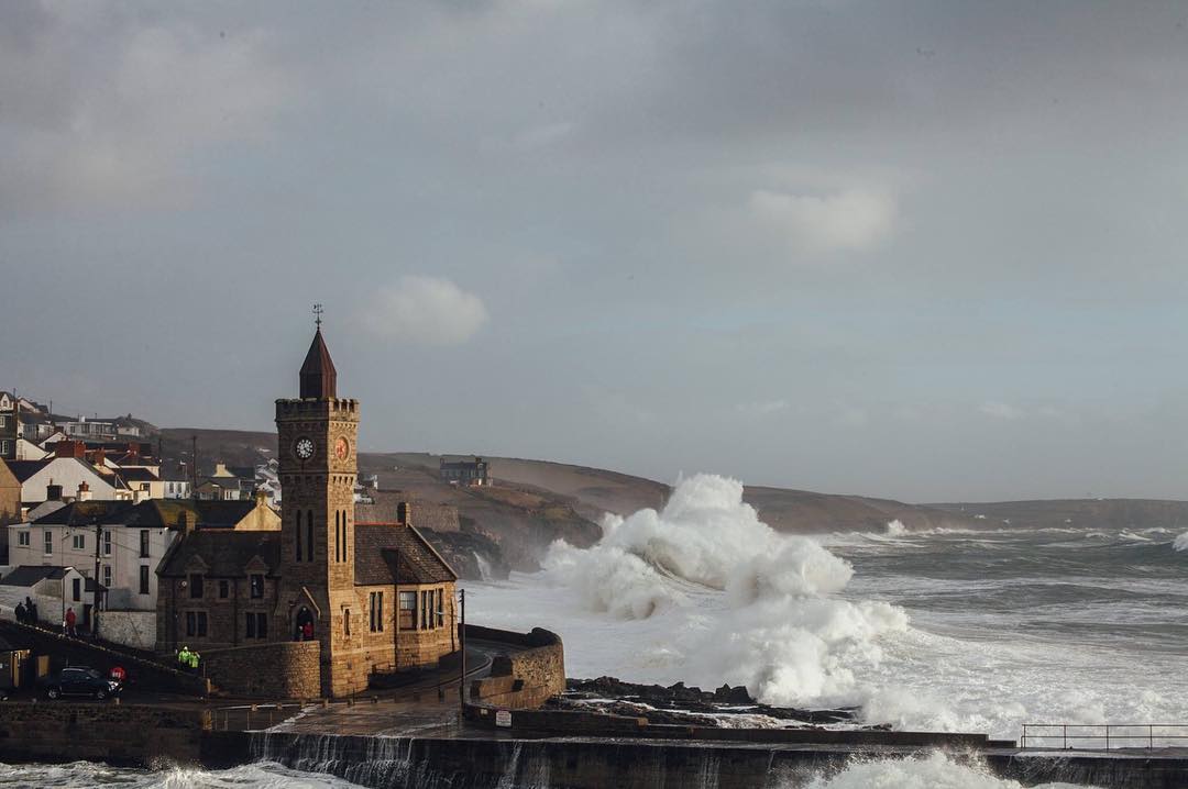 waves hitting Porthleven harbour in Cornwall Photo © Lizzie Churchill