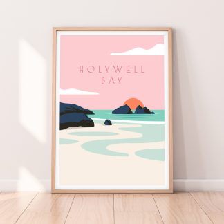 Cornwall Travel Print of Holywell Bay Beach near Newquay in North Cornwall