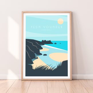 Cornwall Travel Print of Pedn Vounder beach, West Cornwall